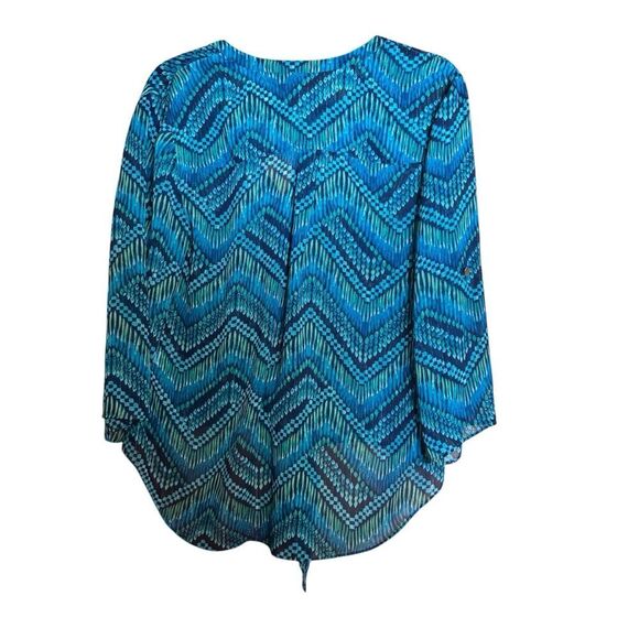 CHICOS Top Womens 1 Medium Blue Multicolor Chevron Metallic Art To Wear Blouse - Picture 6 of 9